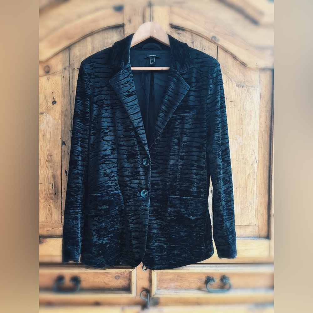 Crushed Velvet Blazer Black Tailored Jacket Medium Forever 21 Boho